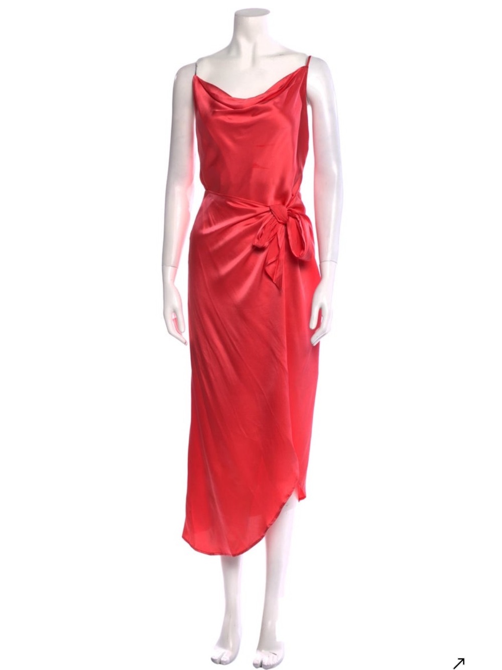 L’Agence Satin Cowl Neck Coral Slip Dress with Side Tie